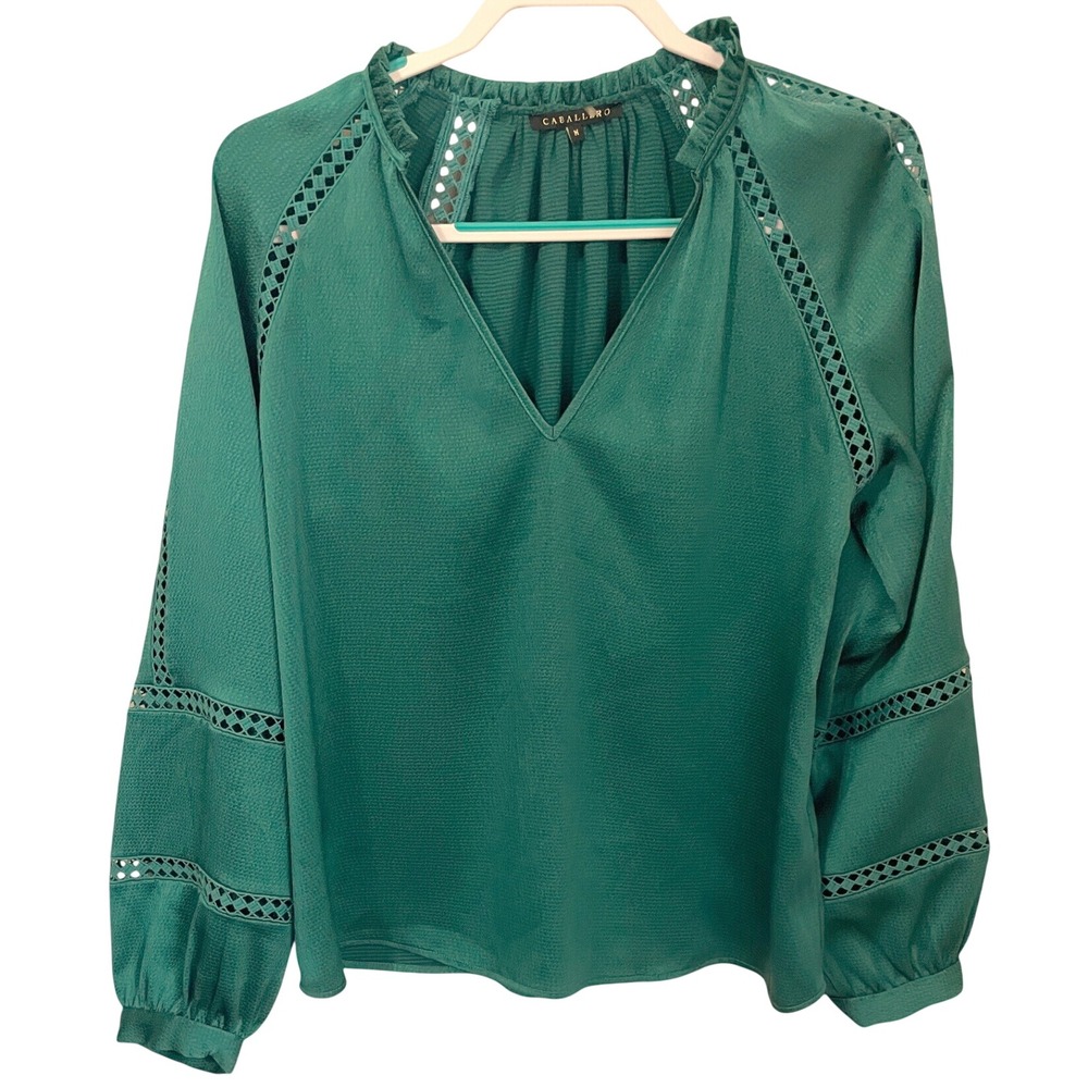 Caballero Stella Top Garden Emerald Green Size M Textured Satin
